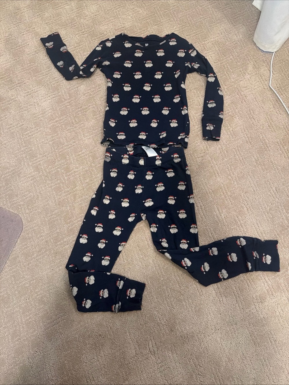 Kids Navy Blue Santa Print Pajama Set 8